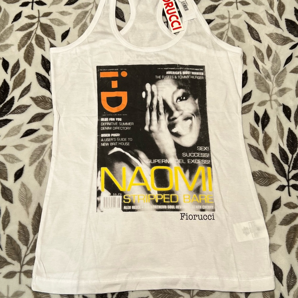 Fiorucci Naomi Campbell White Graphic Tank Top
